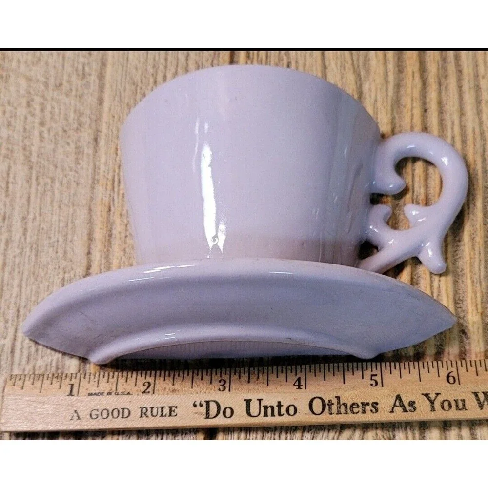 Vintage Unmarked Maker Lavender Pottery Cup and Saucer Wall Pocket, Wall Vase
